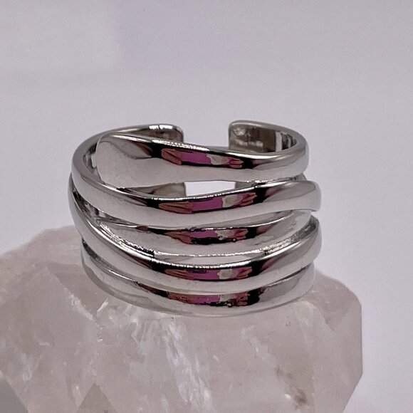 925 Sterling Stamped Adjustable Welded Stacked Wire Adjustable Boho Ring #1310 - Picture 1 of 12